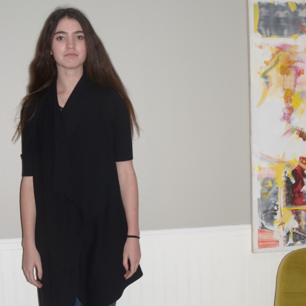 Halogen women's black XS short sleeve sweater wrap